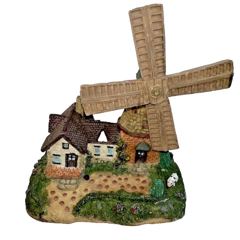 Vintage Village Windmill Cottage with Cow -Resin-Windmill Spins